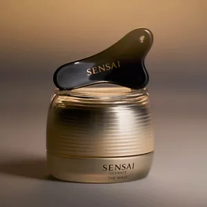 Ultimate The Mask with spatula on top on a netural surface with festive background